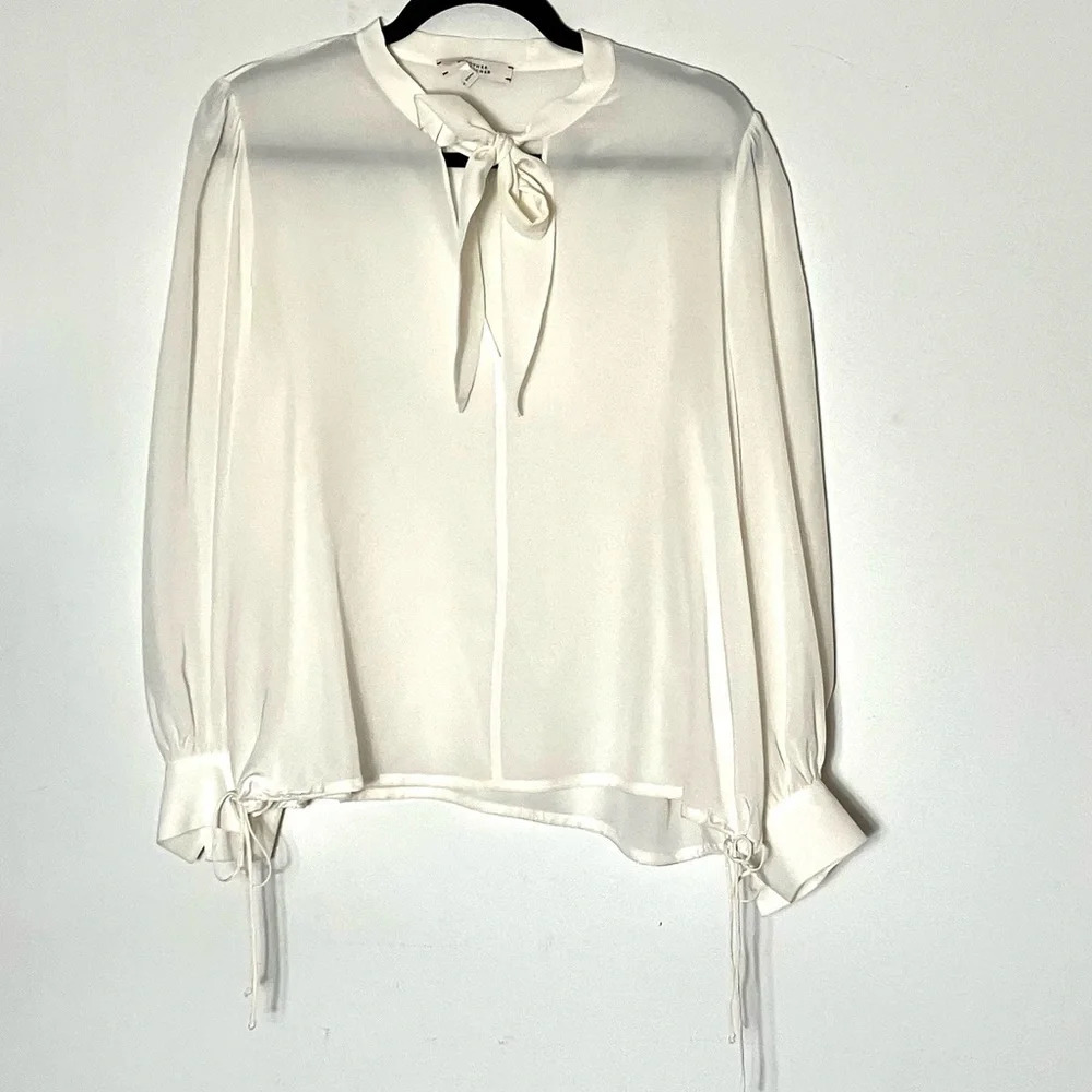 Dorothee Schumacher‎ Fluid Volume Silk Blouse with Tie and Drawstring Ivory M 3